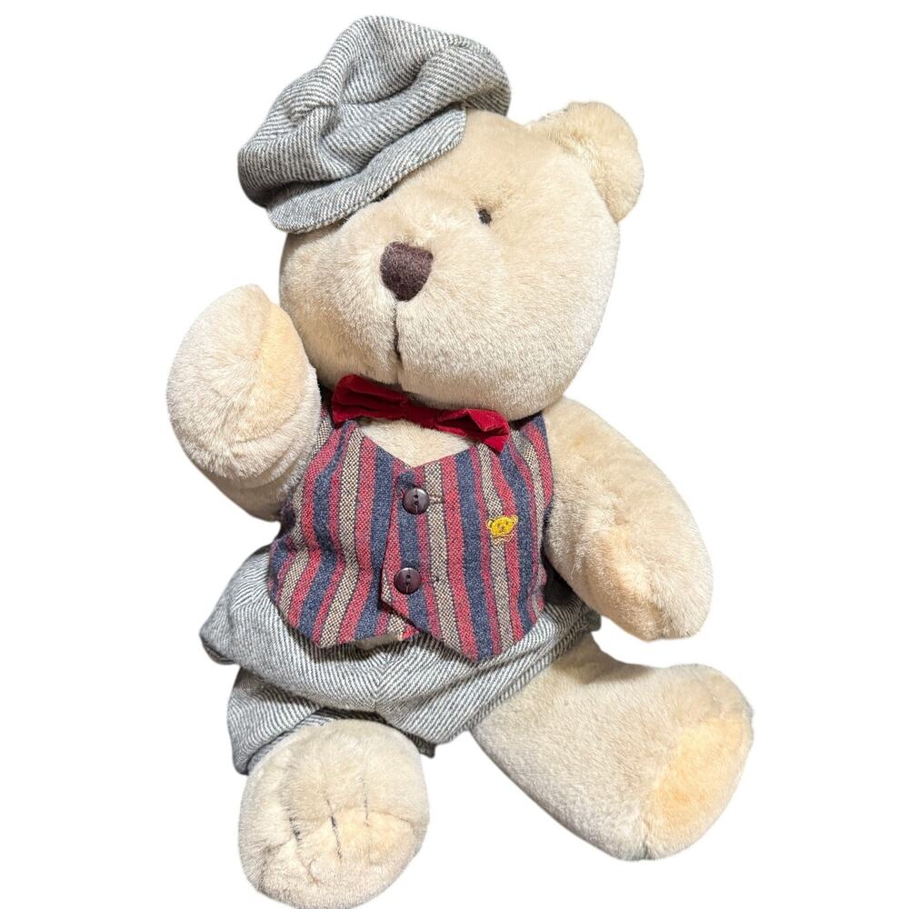Vintage Bearsland 1985 Teddy Bear 15" Plush With Vest and Hat